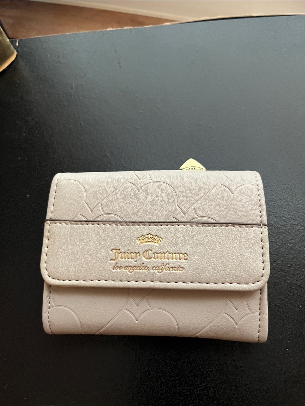 Juicy Couture Pale Pink Heart-Embossed Compact Wallet with Gold Logo